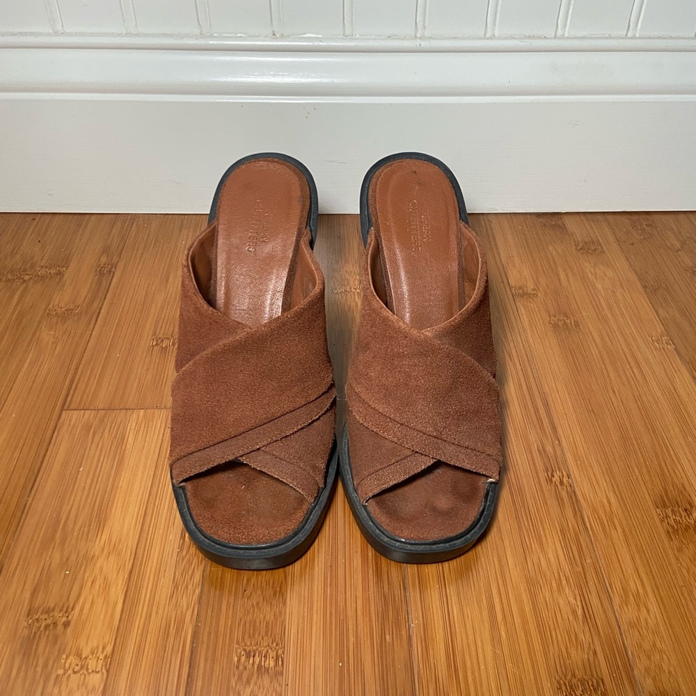 Urban outfitters size 6 brown suede mules in good condition